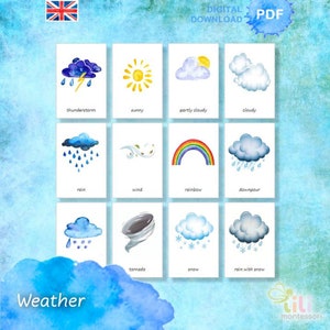 WETTER SYMBOLE Montessori 3 Teilige Karten ⁕24 Editierbare Karten ⁕ Mehrsprachige Optionen ⁕ 4 Schriftarten ⁕ Nomenklatur ⁕ Wortschatz ⁕ Printable ⁕ Biologie