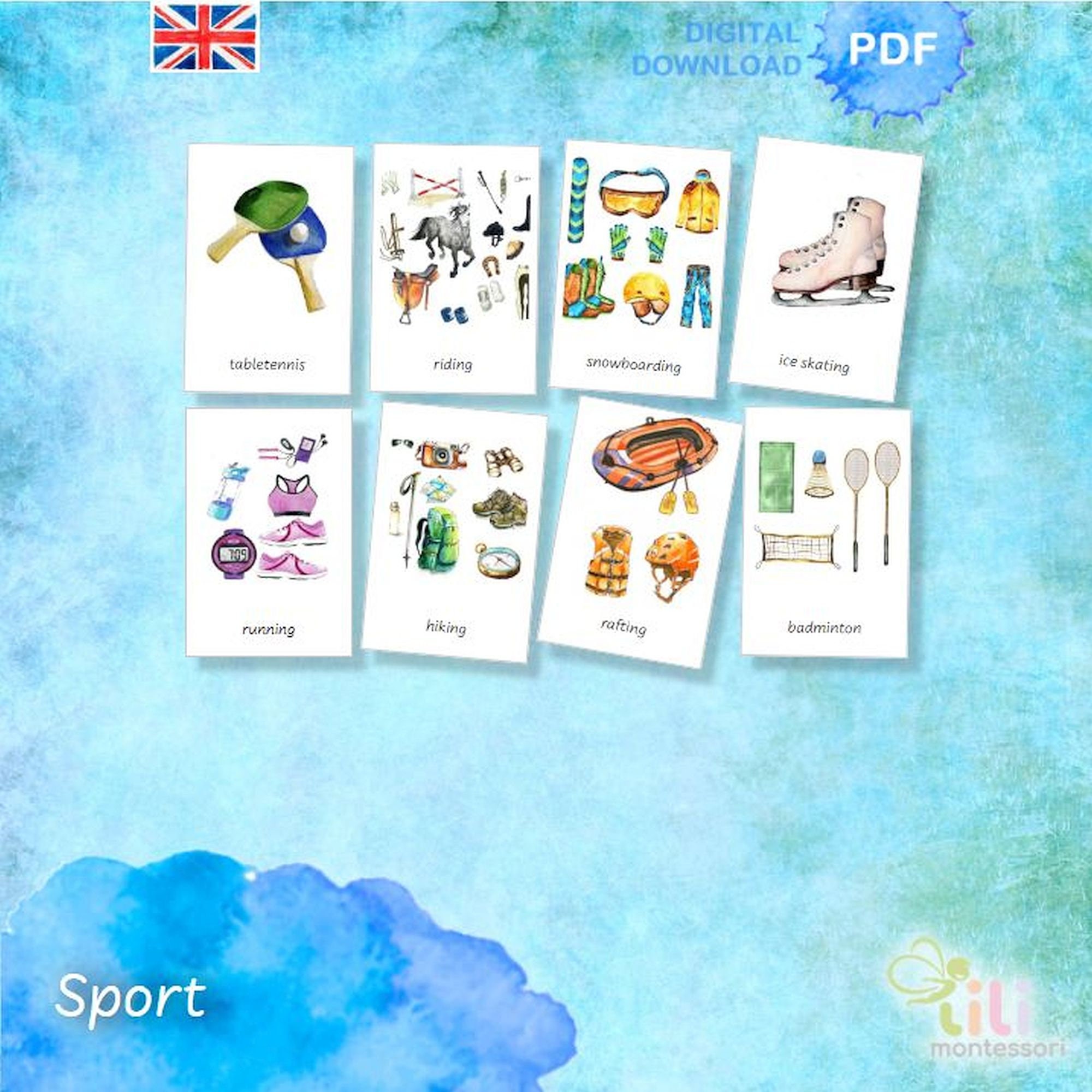 SPORTS Three Part Cards Montessori 20 Editable Cards Multilingual ...
