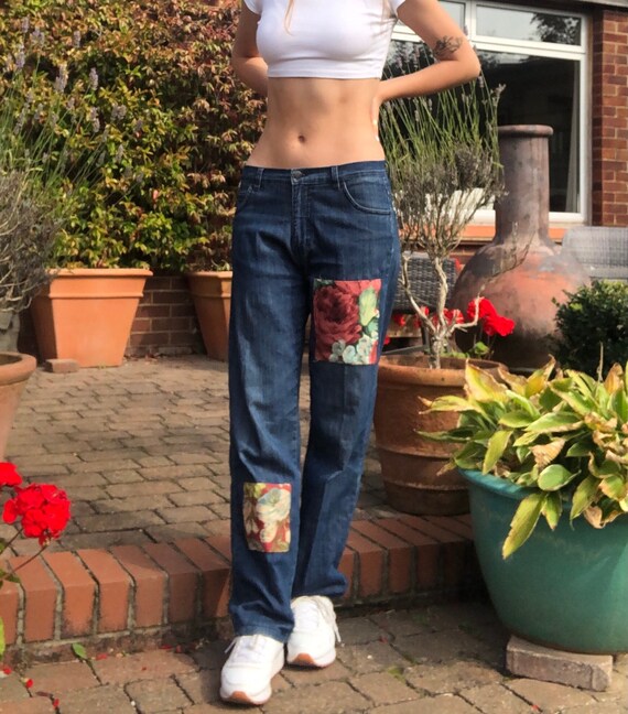 Reworked Red Patchwork Baggy Jeans 