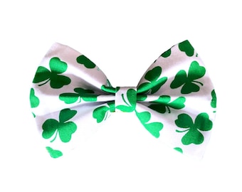 Beautiful White Shamrock Clover St Patrick's Day Ireland Irish Leaves Bow Tie for Dogs ( Handmade in UK)