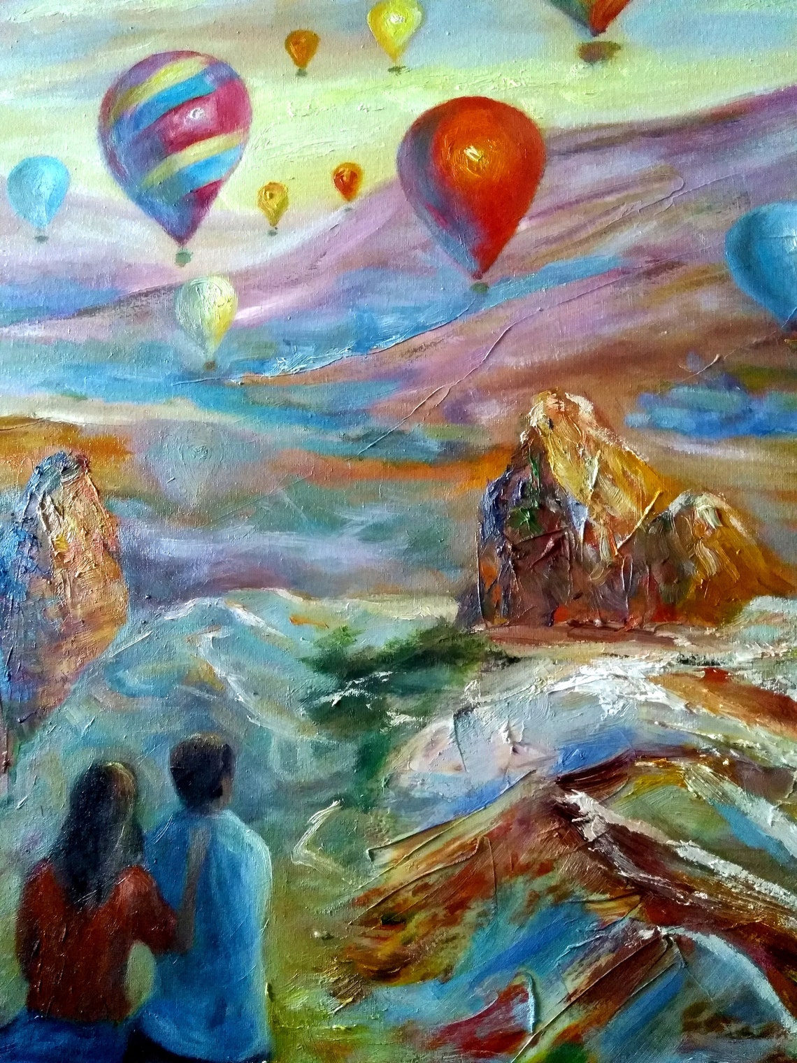 Romantic Couple Colored Balloons in Sky Beautiful Landscape - Etsy