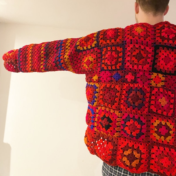 Crochet granny square Eric Clapton replica cardigan, rock and roll circus WITHOUT COLLAR