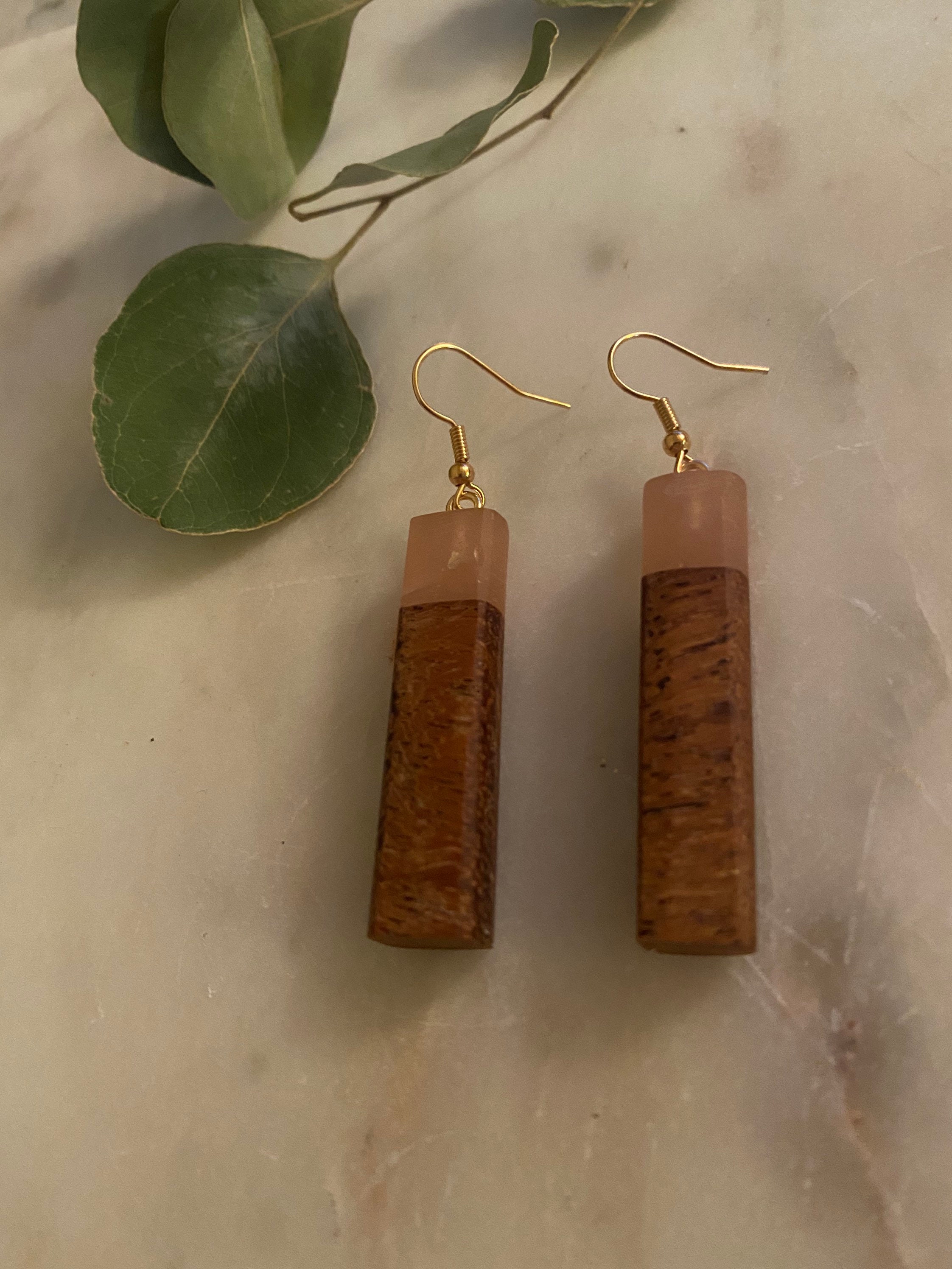 Wood and resin earrings Etsy