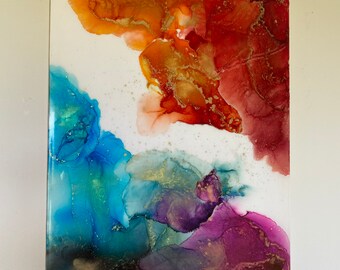 Abstract alcohol ink on wood board