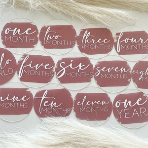 Acrylic Baby Milestone Cards  Brushstroke Painted  Monthly Baby Milestone Rounds  Newborn Photo Prop  12 Month Set Announcement Disc