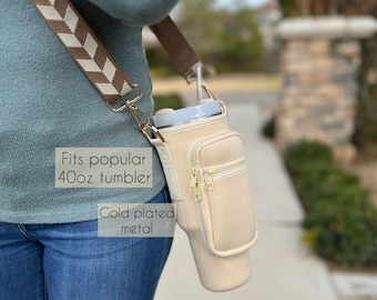 Stanley Travel 40 oz Tumbler Sleeve With Pouch Adjustable Custom Strap Tumbler Cup Accessories Gift For Her Hiking Lover Cute Boho Bag Strap