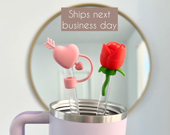 Straw Topper For Stanley Tumbler Anniversary Gift For Her Birthday Present Valentine Gift Mothers Day Teen Girl Cute Rose Heart Straw Cover