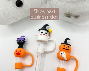 Reusable Stanley Tumbler Straw Topper 10mm Cute Halloween Silicone Dust Cover Accessory For Cup Pumpkin Topper Ghost Topper Cat Topper Gift