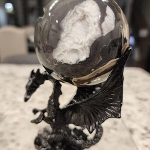 Stunning VOLCANO AGATE Sphere with Beautiful UV with Dragon Holder/ Uv Reactive / Crystals / Large Sphere / Volcano Agate