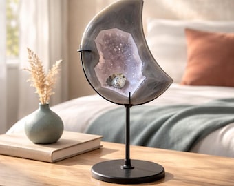 Drusy Agate Moon with Stand, Large Crystal Tower (9.5 inch)