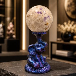 Stunning UV Reactive Hackmanite Sphere with Optional Elephant Sphere Holder – 2.53 Inches – 13.5 oz