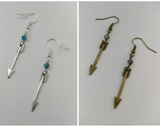 Metal Arrow Custom Crystal Earrings: Silver & Bronze