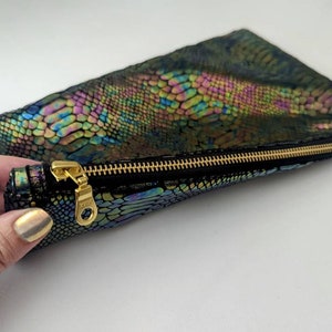 Dragon Skin Bag of Traveling: Rainbow Iridescent & Holographic Dragon Skin Zipper Pouch in Custom Colors image 2