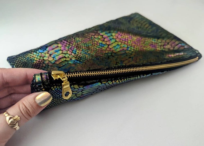 Dragon Skin Bag of Traveling: Rainbow Iridescent & Holographic Dragon Skin Zipper Pouch in Custom Colors image 2