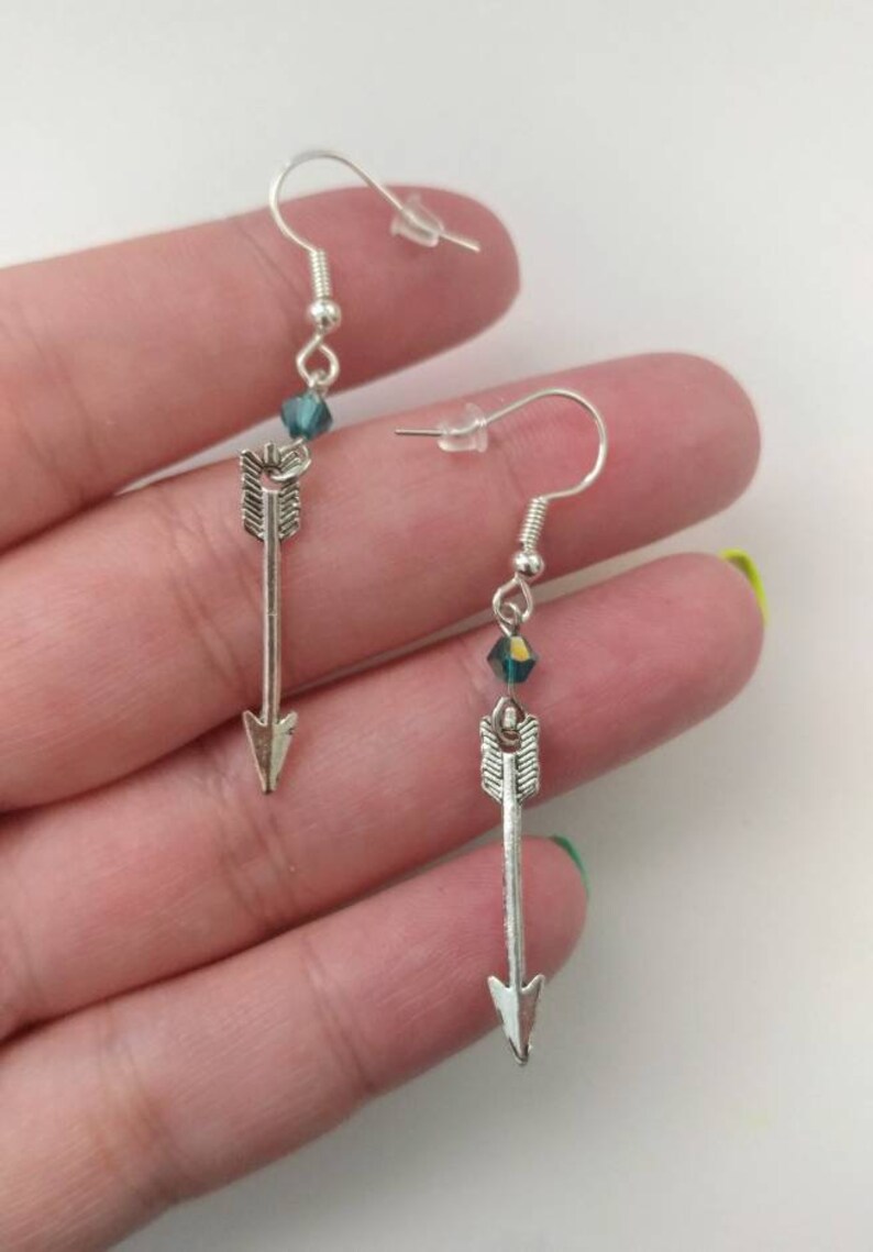 Metal Arrow Custom Crystal Earrings: Silver & Bronze image 6