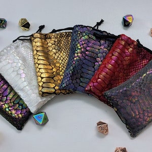 Bolsa de piel de dragón para guardar: bolsa para dados, joyas y monedas con diseño iridiscente y holográfico de piel de dragón en colores y tamaños personalizados