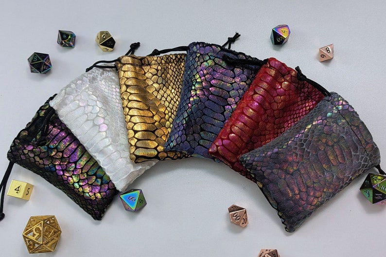 Dragon Skin Bag of Holding: Rainbow Iridescent & Holographic Dragon Skin Dice / Jewelry / Coin Pouch in Custom Colors image 1