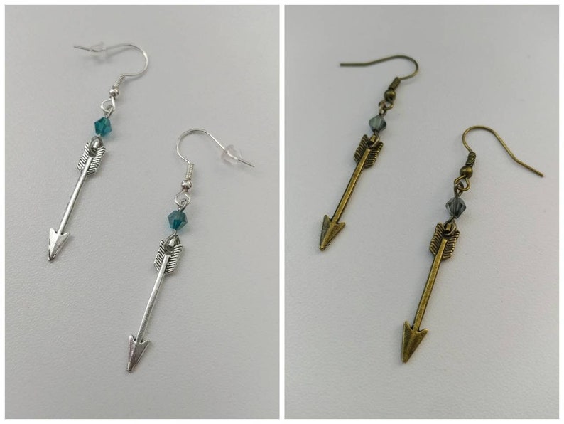 Metal Arrow Custom Crystal Earrings: Silver & Bronze image 1