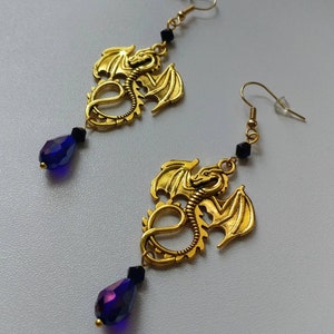 Fantasy Dragon Custom Crystal Earrings: Gold image 4