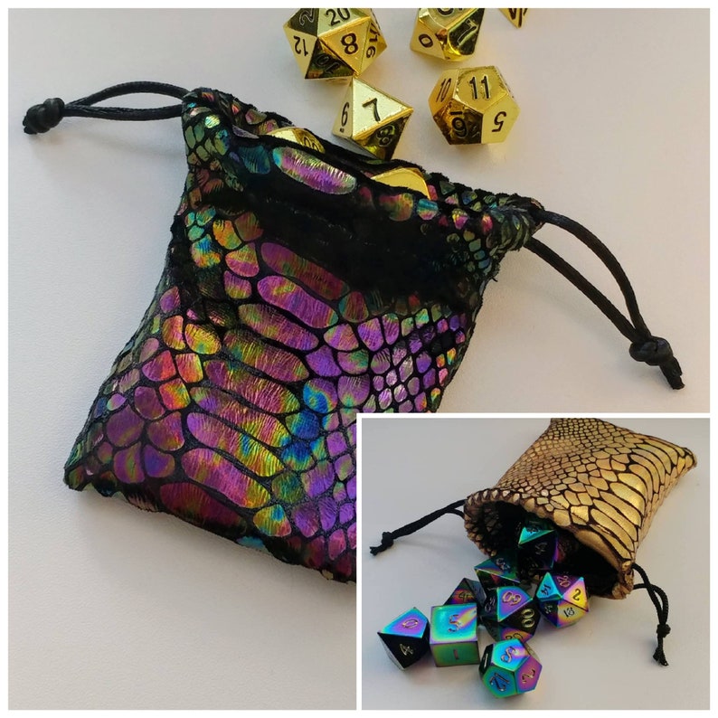 Dragon Skin Bag of Holding: Rainbow Iridescent & Holographic Dragon Skin Dice / Jewelry / Coin Pouch in Custom Colors image 2