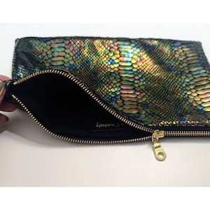 Dragon Skin Bag of Traveling: Rainbow Iridescent & Holographic Dragon Skin Zipper Pouch in Custom Colors