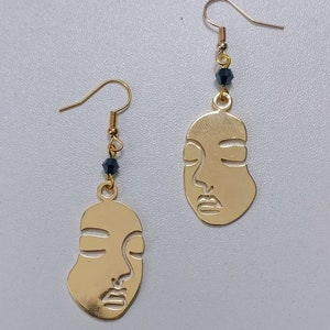 Gold Face Pendant Earrings: Custom Accent Crystal image 3