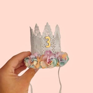 BIRTHDAY HAT, 1st Birthday Crown, Kids Floral Birthday Crown, Year&#39;s Reveal Birthday Crown, unicorn birthday, First Birthday Crown, rainbow