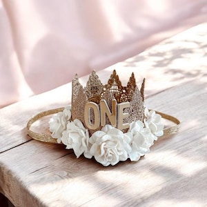 BIRTHDAY HAT, 1st Birthday Crown, Kids Floral Birthday Crown, Year&#39;s Reveal Birthday Crown, Birthday Tiara, First Birthday Crown, baby bday