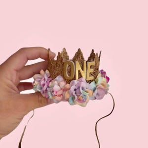 BIRTHDAY HAT, 1st Birthday Crown, Kids Floral Birthday Crown, Year&#39;s Reveal Birthday Crown, unicorn birthday, First Birthday Crown, rainbow