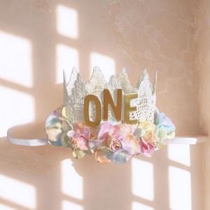 BIRTHDAY HAT, 1st Birthday Crown, Kids Floral Birthday Crown, Year&#39;s Reveal Birthday Crown, unicorn birthday, First Birthday Crown, rainbow