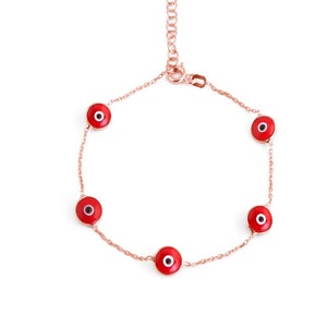 925 Sterling Silver Evil Eye Bracelet With Five  Red Evil Eyes