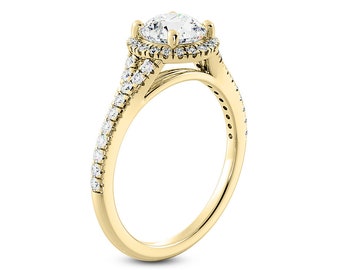 Classic Round Split Shank Halo Engagement Ring with IGI Certified Lab Grown Diamond, Bridal Promise Ring, Proposal Ring, Gold & Platinum