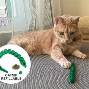 Snake Cat Toy REFILLABLE ( Catnip, Valerian root or Silver Vine, comes WITH CATNIP ) Articulated and Interactive toy