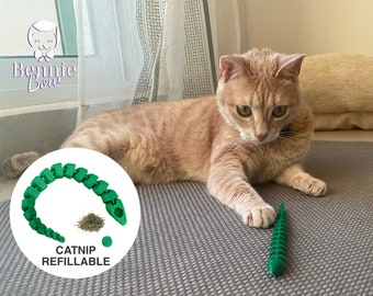 Snake Cat Toy REFILLABLE ( Catnip, Valerian root or Silver Vine, comes WITH CATNIP ) Articulated and Interactive toy