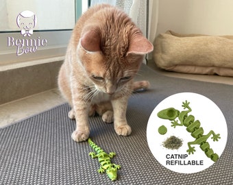 Lizard Cat Toy REFILLABLE ( Catnip, Valerian root or Silver Vine Refillable, comes WITH CATNIP ) Articulated and Interactive toy