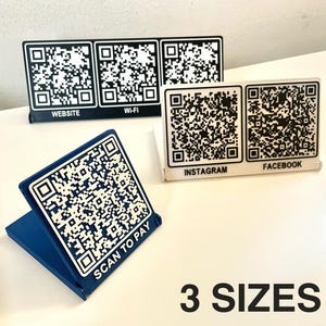 QR-code displaystandaard, aangepaste kleur en formaat, gebruik binnen en buiten, 3D-geprint, Afhaalmenu, Betalen, Website, Wifi, Visitekaartje