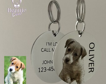 Personalized Pet Portrait Tag, Plated Brass - GOLD / SILVER , Picture Pet, Dog, Cat ID