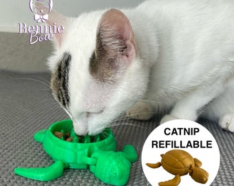 Turtle Cat Toy / Slow Feeder - REFILLABLE ( Catnip, Valerian Root, or Silvervine, comes WITH CATNIP ) Articulated Toy