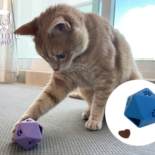 D20 Treat Dispenser for Cats, Slow Feeder Cat Toy, Upgraded - Adjustable Hole Size from Beginner to Expert Level
