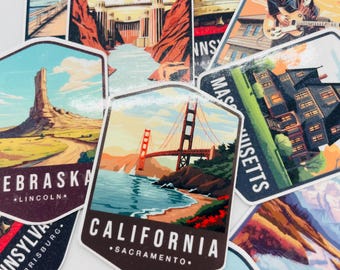 USA Landmarks Stickers: State Capitals Decals - Laptop, Car, Toolbox