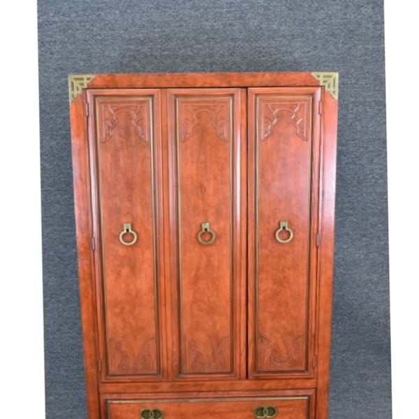 Asian Huntley by Thomasville Armoire Wardrobe Carved Details Brass Hardware 2 Shelves 4 Drawers Dove Tail Joints Gold Gilt