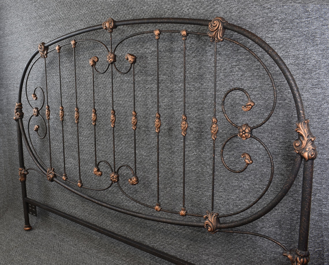 Headboard only. French Floral Wrought Iron King Black & Bronze Etsy