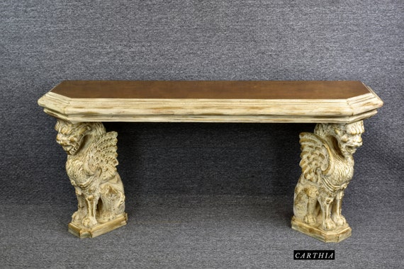 70s Signed Phyllis Morris San Simoen Griffin Gold Leaf Console