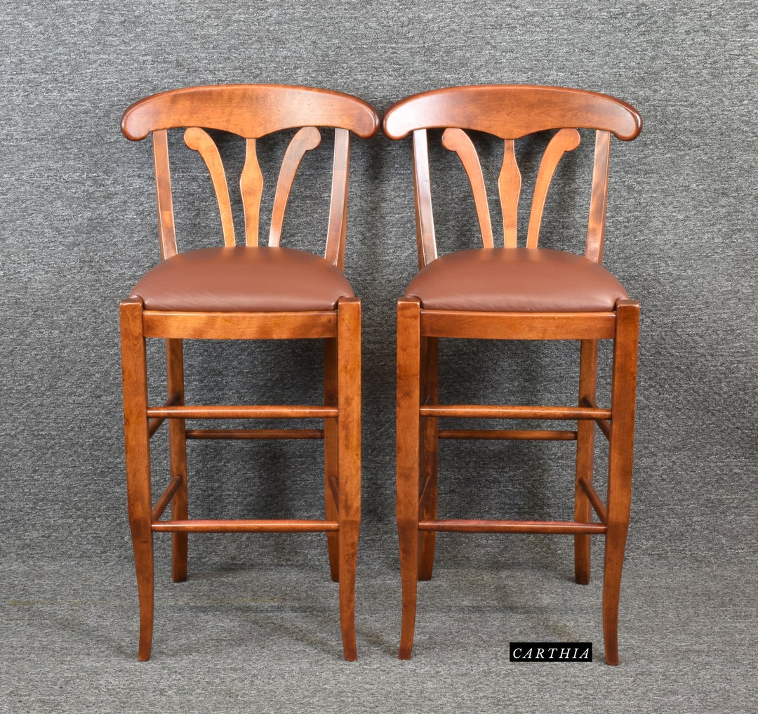 Pair Nichols & Stone Country Manor Leather Counter Bar Stools Etsy