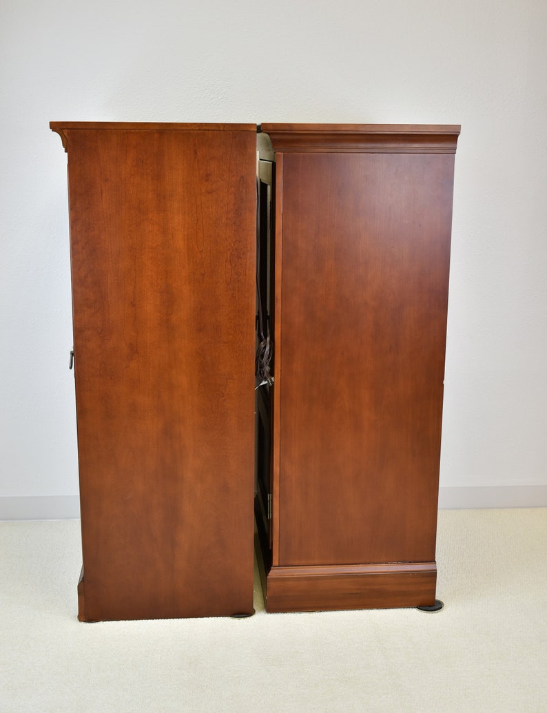 Vintage Hardwood Media Storage Towers With Bevel Glassfaced Doors