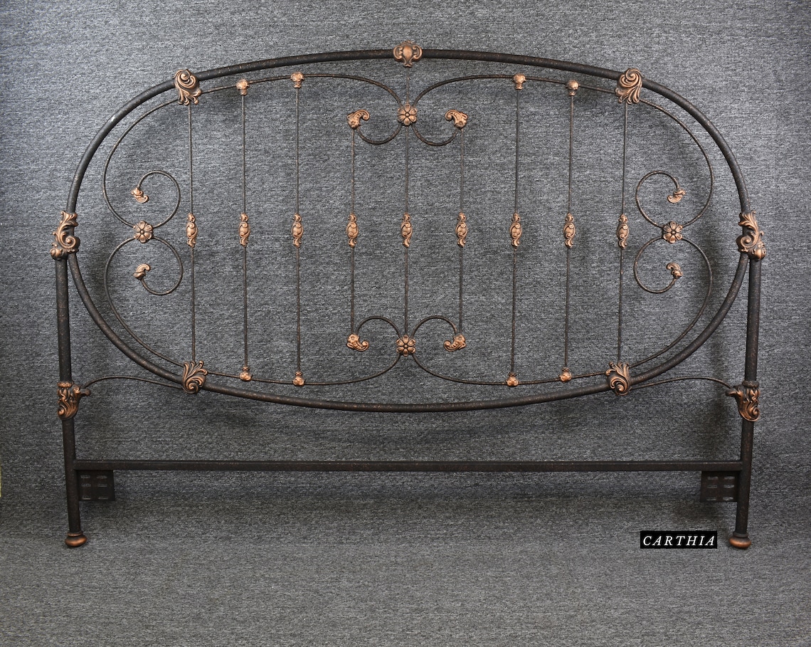 Headboard only. French Floral Wrought Iron King Black & Bronze Etsy