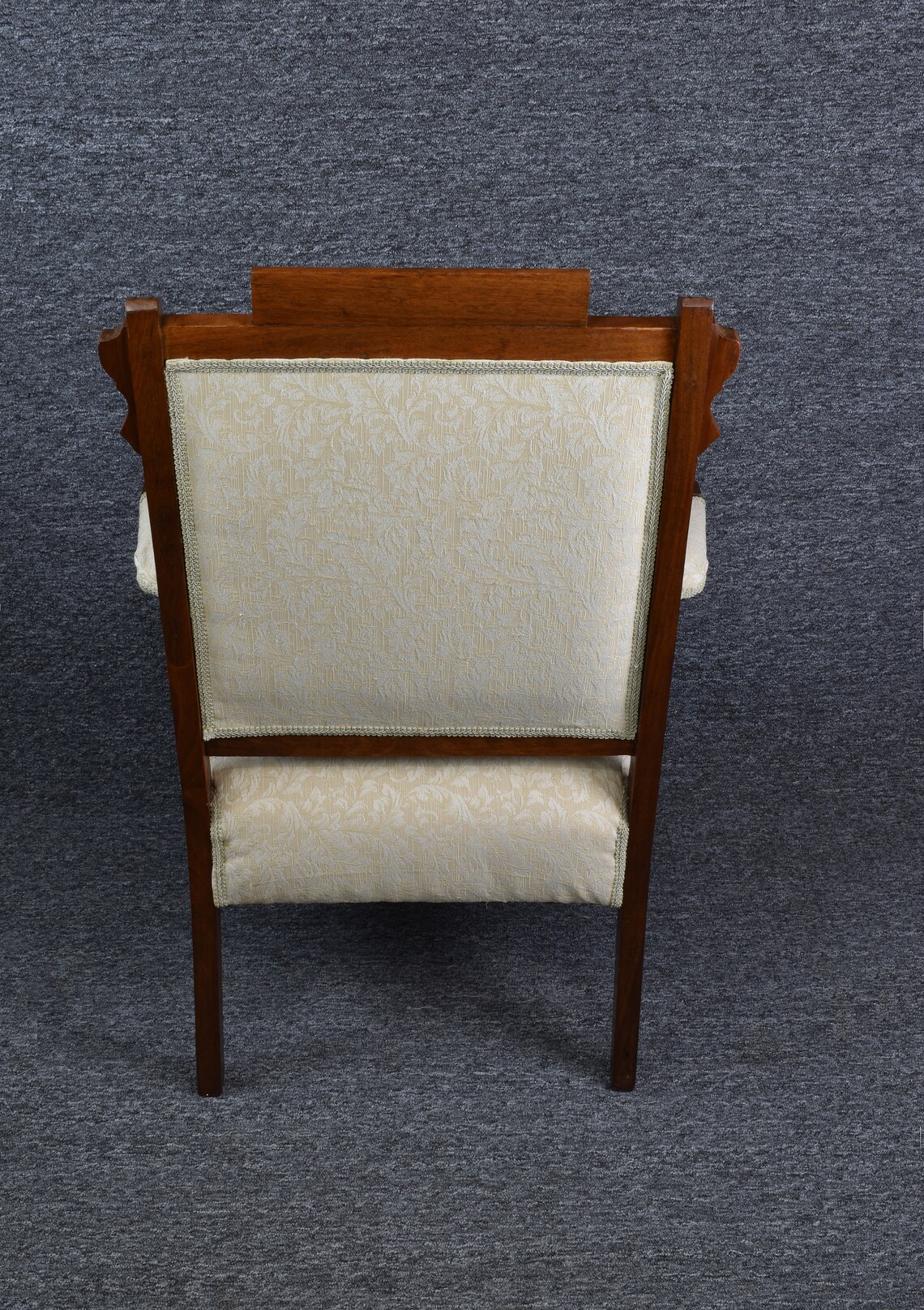 Antique Victorian Eastlake Armchair Carved Walnut Tan Upholstered