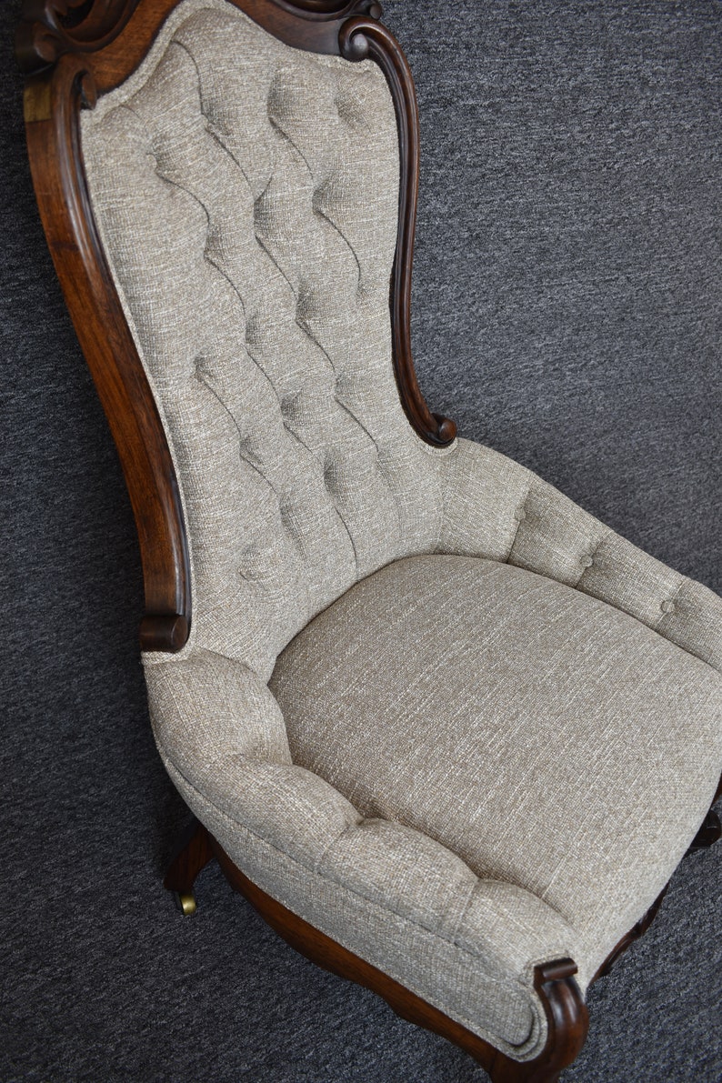 Vintage L. Mayer Victorian Armless Walnut Carved Parlor Chair Etsy