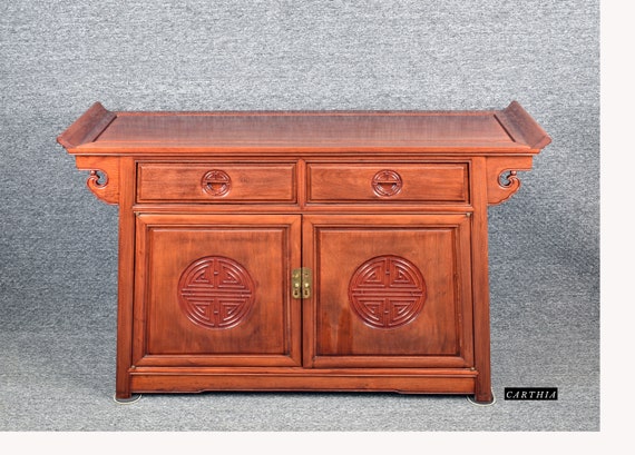 Chinese Ming Altar Style Carved Longevity shou Symbols Rosewood Cabinet Sideboard Etsy
