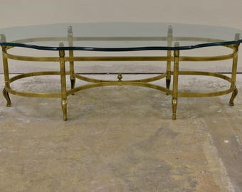 La Barge Neoclassical Brass and Glass Hooved Feet Coffee Table, Circa 1960s